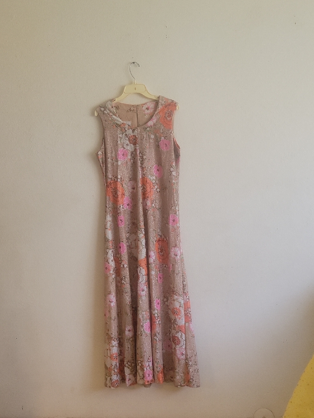 Avalon Sleeveless Floral Maxi Dress in Beige with Pink & Orange Accents